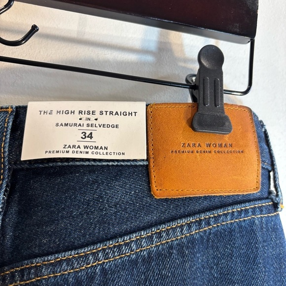 ZARA Sz 2 The High Rise Straight Samurai Selvedge Distressed Button Fly NEW - Picture 10 of 14